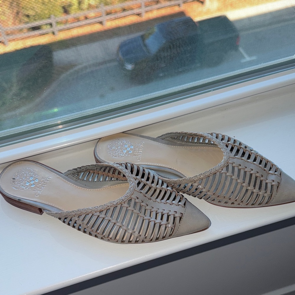 Vince Camuto Taupe Woven Mules